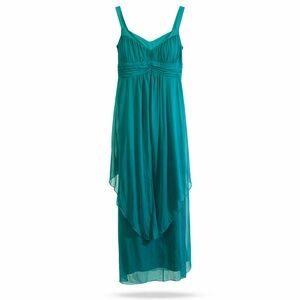 Elegant teal maxi dress softly draped chiffon overlay hoco wedding bridal prom